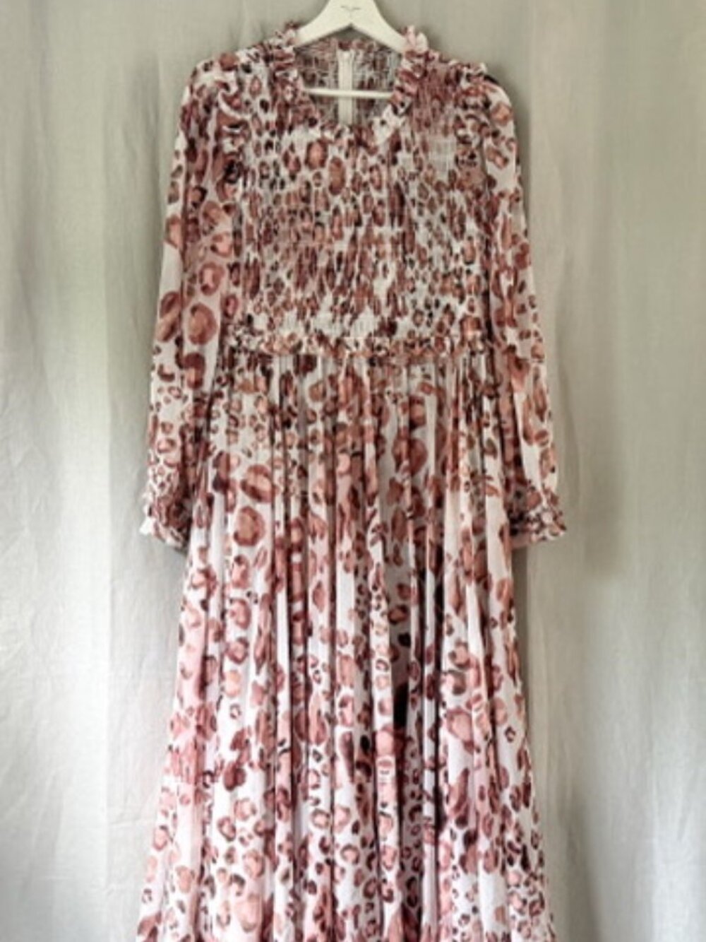 Needle & Thread Leopard Chiffon Smocked Ballerina Dress Moonshine US 12 NWT